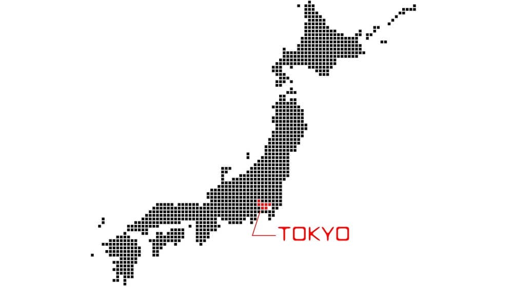 Japan with a red circle near Tokyo
